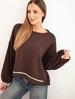 Dámská mikina s ozdobným zakončením dole hnědá