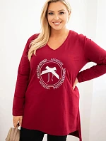 Dámská blůza s delším zadním dílem a potiskem bordová