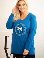 Dámská blůza s delším zadním dílem a potiskem chabrová