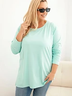 Dámská blůza Plus Size bavlněná s kulatým výstřihem mátová