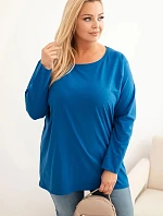 Dámská blůza Plus Size bavlněná s kulatým výstřihem chabrová