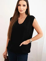 Dámský viskózový svetr bez rukávů s kapsami a výstřihem do V černý