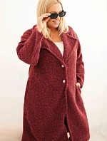 Dámský kabát Plus Size s vlnou a velkým límcem bordó
