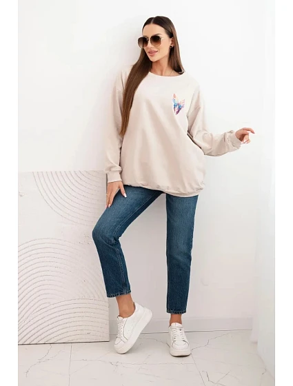 Dámská oversized mikina z bavlny s barevnými model 21421752 na zádech béžová - K-Fashion