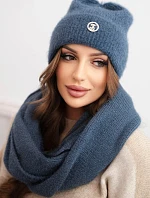 Dámská souprava s čepicí a nákrčníkem z měkké džínové pleteniny jeansový