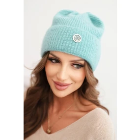 Dámská zimní čepice model 21441754 s ozdobným knoflíkem mátová - K-Fashion Dámská zimní čepice model 21441754 s ozdobným knoflíkem mátová - K-Fashion