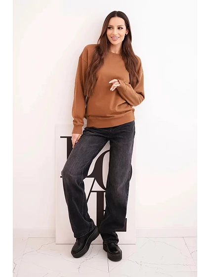 Dámská mikina z  bavlněná basic s kulatým výstřihem camelová model 21494916 - K-Fashion
