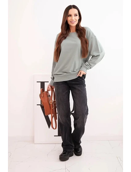 Dámská mikina z bavlny basic s kulatým výstřihem tmavě mátová