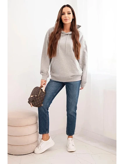 Dámská mikina s kapucí a klokaní kapsou bavlněná šedá