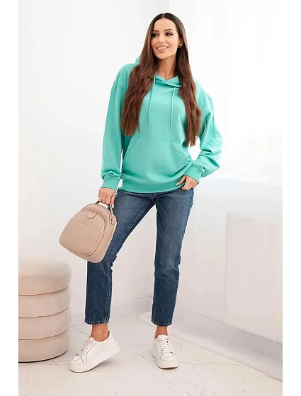 Dámská mikina s kapucí a model 21494963 z bavlny mátová - K-Fashion