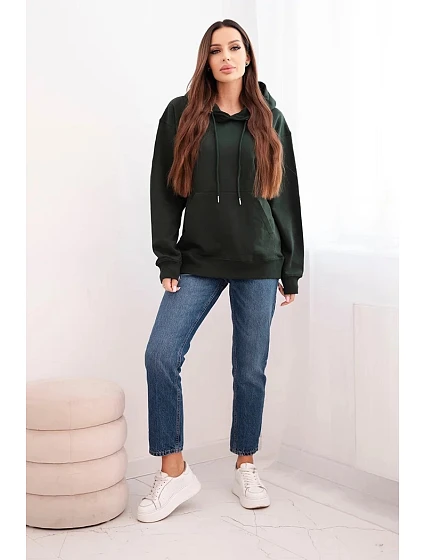 Dámská mikina s kapucí a model 21494991 z bavlny tmavě zelená - K-Fashion