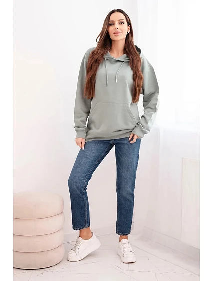 Dámská mikina s kapucí a model 21494997 z bavlny tmavě mátová - K-Fashion
