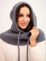 Dámská čepice s kapucí a pleteným vzorem šedá