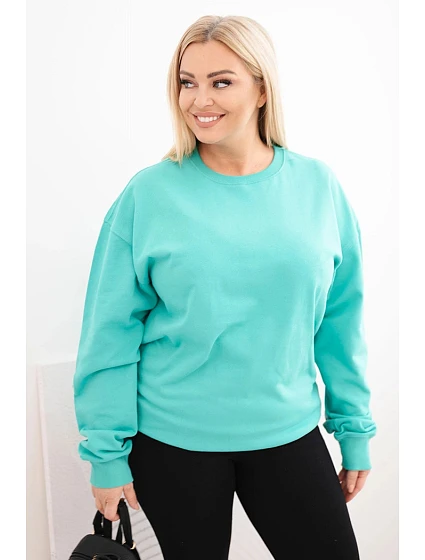 Dámská mikina Plus Size bavlněná basic s kulatým výstřihem tmavě mátová