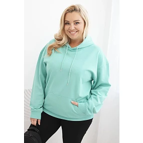 Dámská mikina s kapucí a model 21750288 Plus Size z bavlny mátová - K-Fashion