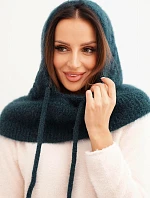 Dámská čepice s kapucí, šněrováním a copánkovým vzorem mořská