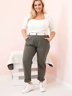 Dámské kalhoty Punto Milano Winter Plus Size s páskem khaki