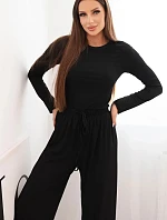 Dámský viskózový komplet s blůzkou a širokými kalhotami černý