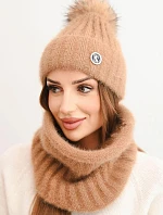 Dámský zimní komplet s pomponem a komin camelový