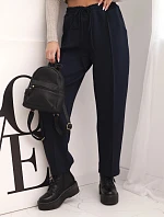 Elegantní dámské kalhoty s vysokým pasem a zavazováním v pase modré