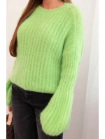 Svetr dámský z mohairu s model 21789288 rukávy jasně zelená - K-Fashion