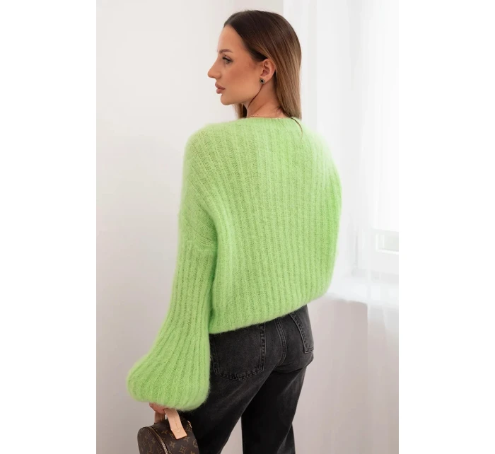 Svetr dámský z mohairu s model 21789288 rukávy jasně zelená - K-Fashion Svetr dámský z mohairu s model 21789288 rukávy jasně zelená - K-Fashion