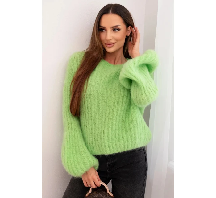 Svetr dámský z mohairu s model 21789288 rukávy jasně zelená - K-Fashion Svetr dámský z mohairu s model 21789288 rukávy jasně zelená - K-Fashion