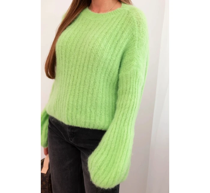 Svetr dámský z mohairu s model 21789288 rukávy jasně zelená - K-Fashion Svetr dámský z mohairu s model 21789288 rukávy jasně zelená - K-Fashion