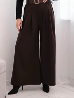 Dámské kalhoty s širokou nohavicí a páskem hnědé