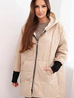 Dámská zimní bunda Plus Size prošívaná s kapucí béžová