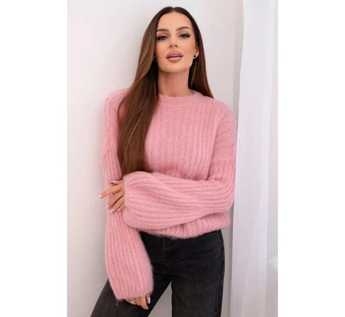 Svetr dámský z mohairu s model 21794211 rukávy malinová - K-Fashion Svetr dámský z mohairu s model 21794211 rukávy malinová - K-Fashion