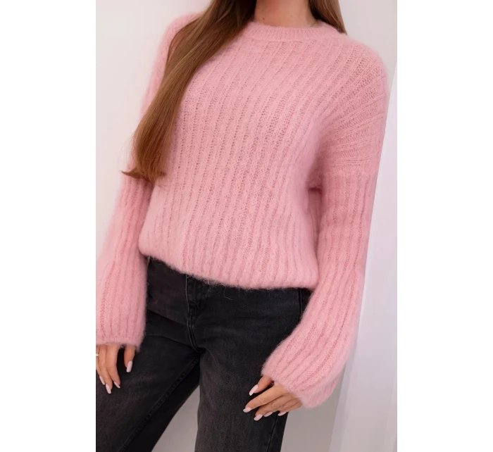 Svetr dámský z mohairu s model 21794211 rukávy malinová - K-Fashion Svetr dámský z mohairu s model 21794211 rukávy malinová - K-Fashion