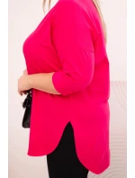 Dámská bavlněná blůza Plus Size s výstřihem do V a ohrnutým rukávem fuchsie Dámská bavlněná blůza Plus Size s výstřihem do V a ohrnutým rukávem fuchsie
