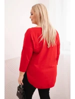 Dámská bavlněná blůza Plus Size s výstřihem do V a ohrnutým rukávem červená Dámská bavlněná blůza Plus Size s výstřihem do V a ohrnutým rukávem červená