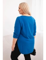 Dámská bavlněná blůza Plus Size s V výstřihem a ohrnutým rukávem chabrová Dámská bavlněná blůza Plus Size s V výstřihem a ohrnutým rukávem chabrová