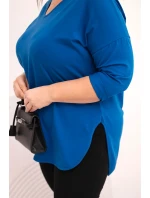 Dámská bavlněná blůza Plus Size s V výstřihem a ohrnutým rukávem chabrová Dámská bavlněná blůza Plus Size s V výstřihem a ohrnutým rukávem chabrová