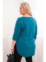 Dámská bavlněná košile Plus Size s výstřihem do V a ohrnutými rukávy mořská Dámská bavlněná košile Plus Size s výstřihem do V a ohrnutými rukávy mořská