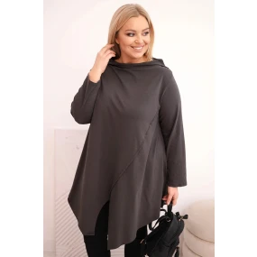 Dámská bavlněná blůza Plus Size asymetrická s ohrnovaným rukávem grafitová Dámská bavlněná blůza Plus Size asymetrická s ohrnovaným rukávem grafitová