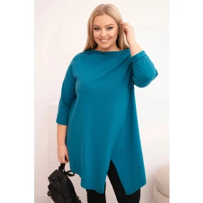 Dámská bavlněná blůza Plus Size asymetrická s ohrnovacími rukávy mořská Dámská bavlněná blůza Plus Size asymetrická s ohrnovacími rukávy mořská