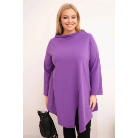 Dámská bavlněná blůza Plus Size asymetrická s model 21798699 rukávem fialová - K-Fashion Dámská bavlněná blůza Plus Size asymetrická s model 21798699 rukávem fialová - K-Fashion
