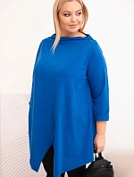 Dámská bavlněná blůza Plus Size asymetrická s ohrnutým rukávem chabrová