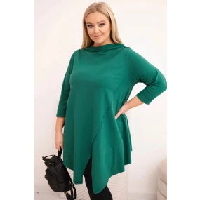 Dámská bavlněná blůza Plus Size asymetrická s ohrnutým rukávem zelená Dámská bavlněná blůza Plus Size asymetrická s ohrnutým rukávem zelená
