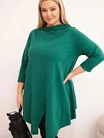 Dámská bavlněná blůza Plus Size asymetrická s ohrnovacím rukávem tmavě zelená
