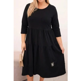 Dámská bavlněná Plus Size šaty s volány a ohrnutým rukávem černá Dámská bavlněná Plus Size šaty s volány a ohrnutým rukávem černá