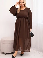 Dámská plisovaná sukně Plus Size z viskózy s dlouhým rukávem hnědá