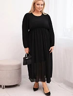 Dámská plisovaná suknička Plus Size z viskózy a s dlouhým rukávem černá