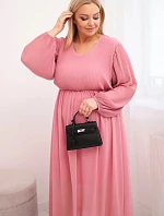 Dámská plisovaná sukně Plus Size z viskózy a s dlouhým rukávem tmavě růžová