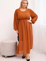 Dámská plisovaná sukýnka Plus Size z viskózy a s dlouhým rukávem camelová