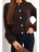 Dámský svetr s mohérem na knoflíky s nafouknutým rukávem hnědý Dámský svetr s mohérem na knoflíky s nafouknutým rukávem hnědý