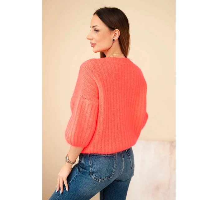 Svetr dámský z mohairu s rukávem 3/4 model 21803191 - K-Fashion Svetr dámský z mohairu s rukávem 3/4 model 21803191 - K-Fashion
